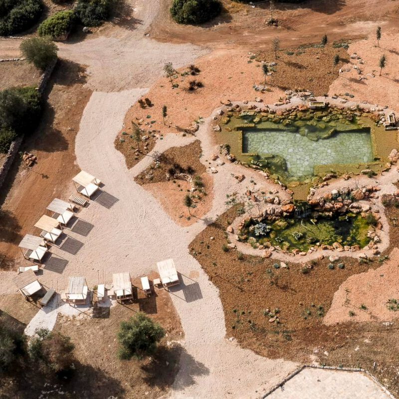 Vista aerea della Biopiscina di Lusso, Masseria Cuturi
